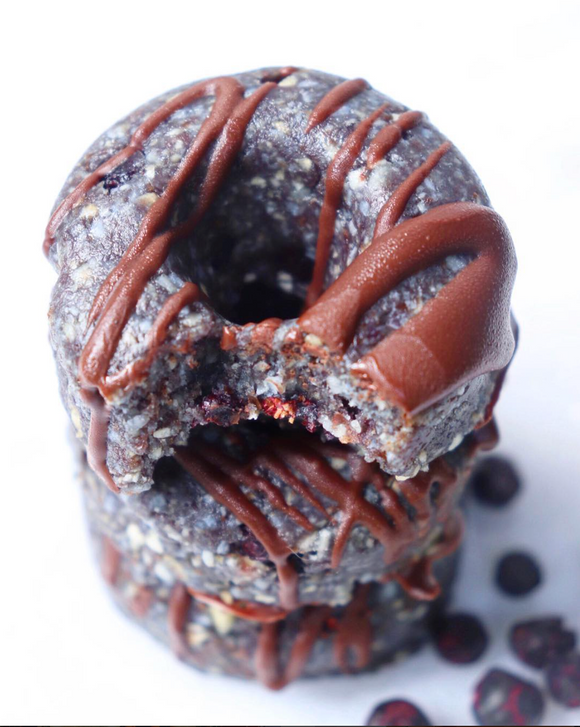 No-Bake Blueberry Vanilla + Macadamia Nut Mini Doughnuts